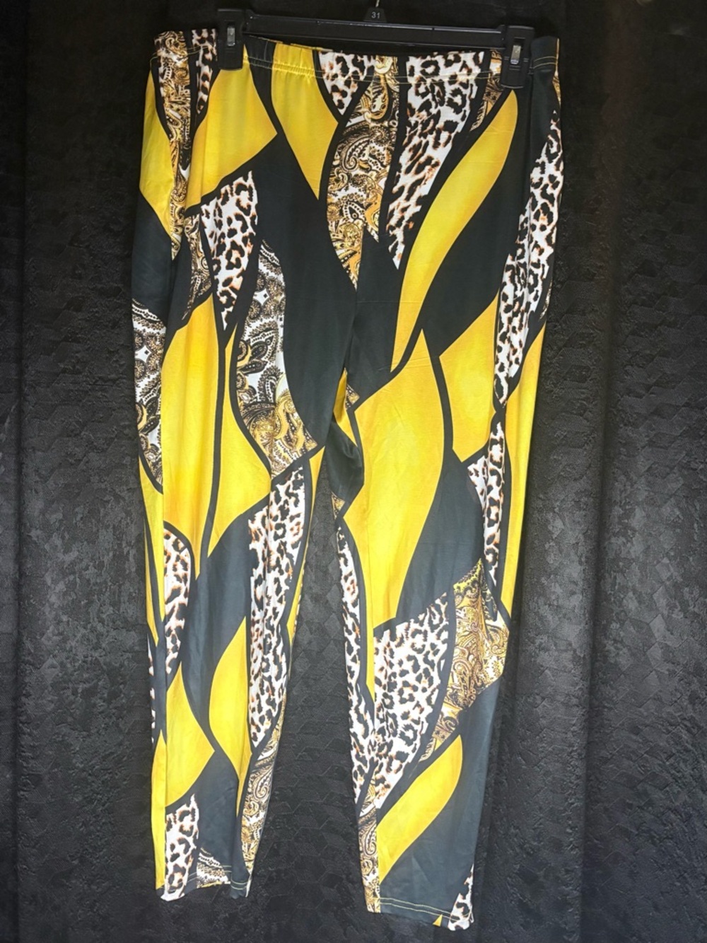 Bold Yellow & Black Patterned Leggings with Leopard and Paisley Print